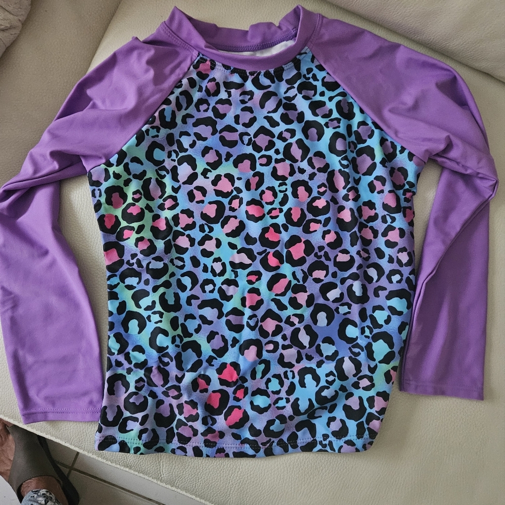 Girl's Leopard Print Rash Guard Swim Set - Picture 2 of 3